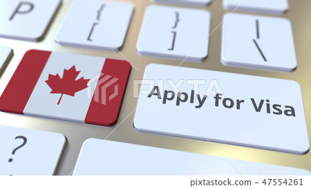 APPLY FOR VISA text and flag of Canada on the buttons on the computer keyboard. Conceptual 3D APPLY FOR VISA text and flag of Canada on the buttons on the computer keyboard. Conceptual 3D 47554261