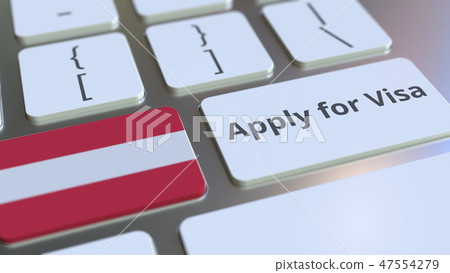 APPLY FOR VISA text and flag of Austria on the buttons on the computer keyboard. Conceptual 3D APPLY FOR VISA text and flag of Austria on the buttons on the computer keyboard. Conceptual 3D 47554279