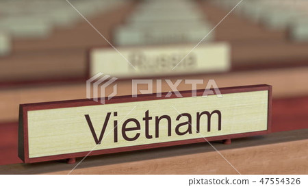 Vietnam name sign among different countries plaques at international organization. 3D rendering Vietnam name sign among different countries plaques at international organization. 3D rendering 47554326