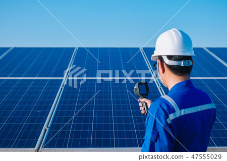 electrician inspect and checking solar equipment 47555029