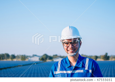 electrician inspect and checking solar equipment 47555031