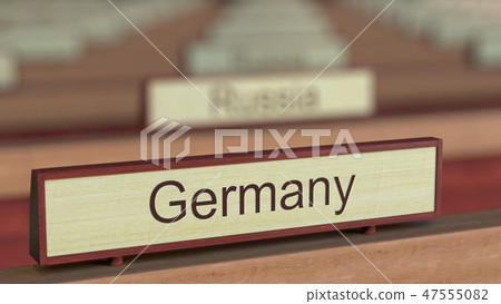 Germany name sign among different countries plaques at international organization. 3D rendering 47555082