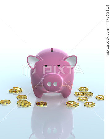 CG 3D Illustration Stereoscopic Design Pig's Piggy Bank Coin Virtual Currency Economic Business Bit Coin 47555114