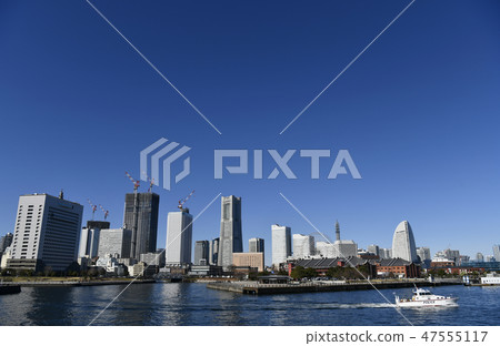 橫濱市景觀在日本神奈川縣警察橫濱港未來21望出去 47555117