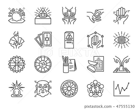 Fortune telling line icon set. 47555130