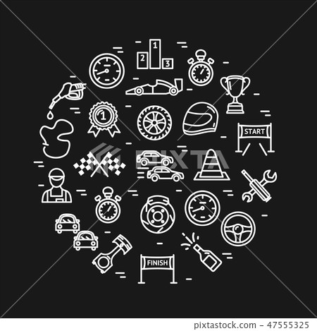 Racing Signs Round Design Template Thin Line Icon Concept. Vector 47555325