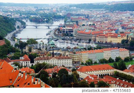 Panoramic view at Prague and Vltava river Panoramic view at Prague and Vltava river 47555683