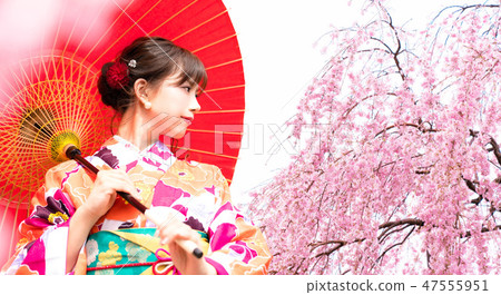 Sakura and kimono woman Sakura and kimono woman 47555951