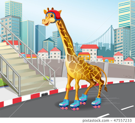 Giraffe playing roller skate Giraffe playing roller skate 47557233