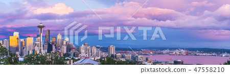colorful Seattle city scape with cloudy at night. 47558210