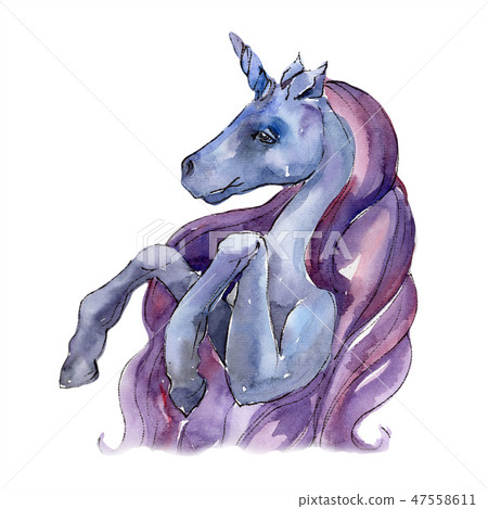 Cute unicorn horse animal horn character. Watercolor background illustration set. Isolated unicorn Cute unicorn horse animal horn character. Watercolor background illustration set. Isolated unicorn 47558611