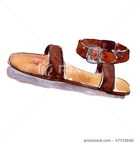 Brown shoe sketch glamour illustration in a watercolor style isolated element. Watercolour 47558686