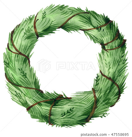 Green grass wreath. Watercolor background illustration set. Isolated wreath illustration element. 47558695
