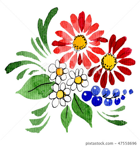 Red flowers bouquet. Watercolor background illustration set. Isolated bouquet illustration element. 47558696