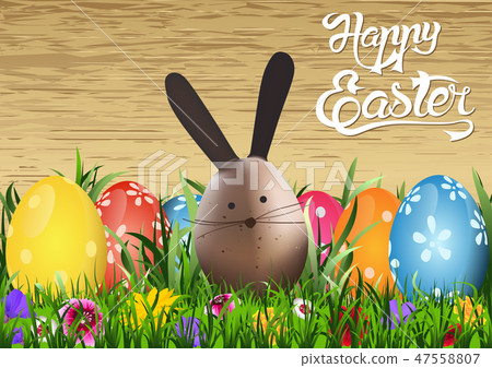 Happy Easter Greeting Card with Egg Bunny 47558807