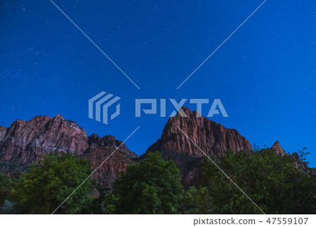 Zion national park at night with star,utah,usa. 47559107