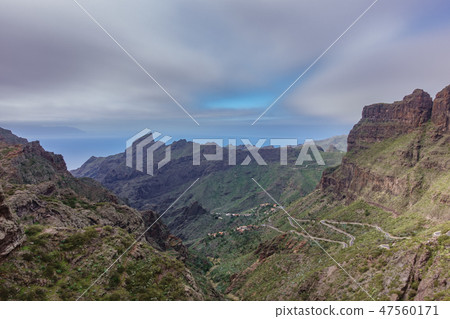 Iconic curved mountain road in Teno mountains Iconic curved mountain road in Teno mountains 47560171