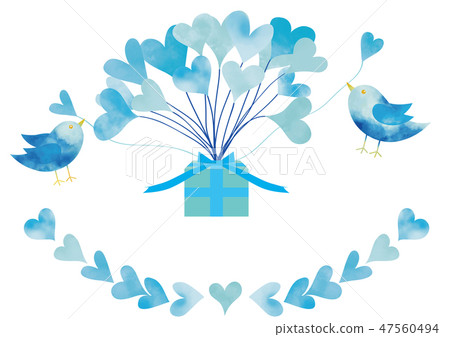 水彩風白色氣球和禮物藍鳥集 47560494