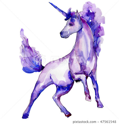 Cute unicorn horse animal horn character. Watercolor background illustration set. Isolated unicorn 47561548