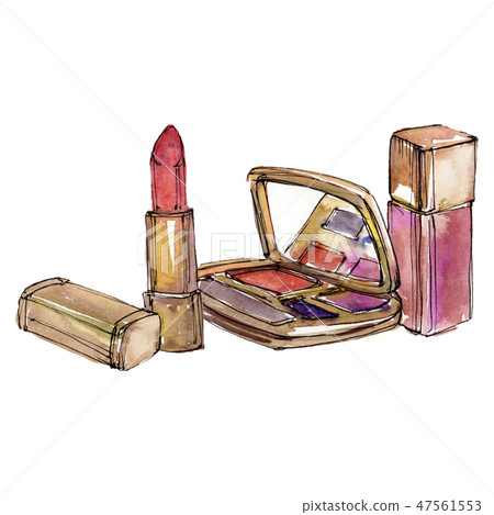 Makeup cosmetics set sketch glamour illustration in a watercolor style isolated element. Watercolour Makeup cosmetics set sketch glamour illustration in a watercolor style isolated element. Watercolour 47561553