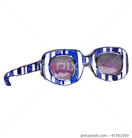 Blue white sunglasses sketch glamour illustration in a watercolor style isolated element 47561560