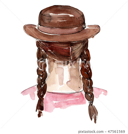 Woman in brown hat sketch glamour illustration in a watercolor style isolated element. Watercolour Woman in brown hat sketch glamour illustration in a watercolor style isolated element. Watercolour 47561569