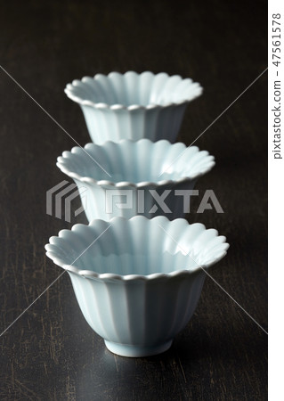 Japanese tableware - black background - copy space - Japanese style Japanese tableware - black background - copy space - Japanese style 47561578