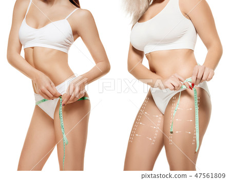 Two young thick and thin women have different figures Two young thick and thin women have different figures 47561809