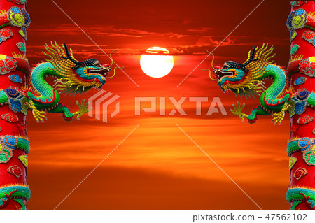 sunset back between two pillars of dragon red sky sunset back between two pillars of dragon red sky 47562102