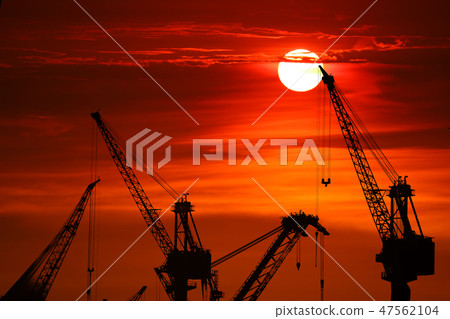 sunset back on silhouette crane cloud on night sky sunset back on silhouette crane cloud on night sky 47562104