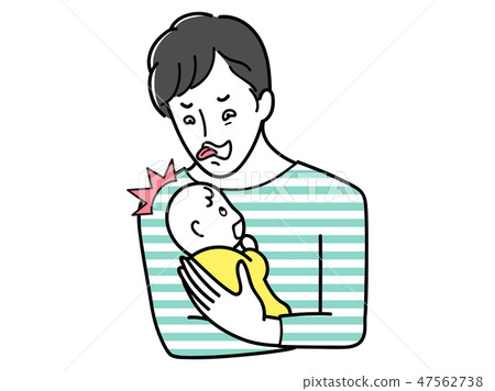 Papa that surprises a baby with a strange face 47562738