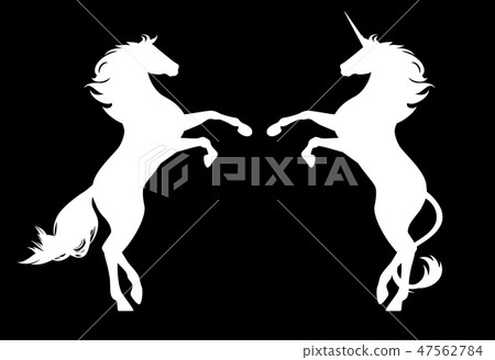 white horse and unicorn standing vector silhouette white horse and unicorn standing vector silhouette 47562784