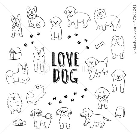 Fashionable and cute line art handwritten dog illustration set Fashionable and cute line art handwritten dog illustration set 47563241