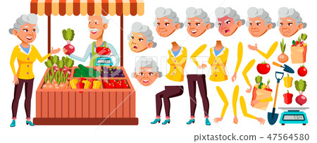 Asian Old Woman Vector. Senior Person Portrait. Elderly People. Aged. Animation Creation Set Asian Old Woman Vector. Senior Person Portrait. Elderly People. Aged. Animation Creation Set 47564580