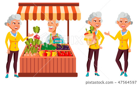 Asian Old Woman Poses Set Vector. Elderly People. Ecological Vegetables, Market. Senior Person. Aged Asian Old Woman Poses Set Vector. Elderly People. Ecological Vegetables, Market. Senior Person. Aged 47564597