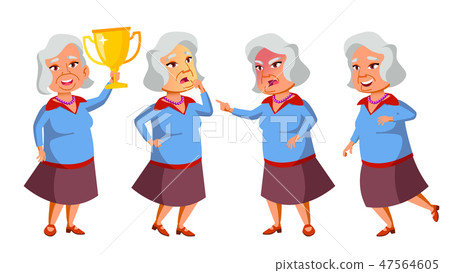 Asian Old Woman Poses Set Vector. Elderly People. Senior Person. Aged. Positive Pensioner Asian Old Woman Poses Set Vector. Elderly People. Senior Person. Aged. Positive Pensioner 47564605