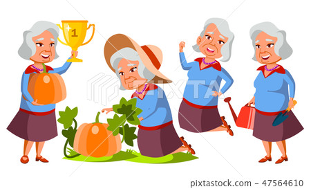 Asian Old Woman Poses Set Vector. Elderly People. Vegetable Garden. Senior Person. Aged. Caucasian Asian Old Woman Poses Set Vector. Elderly People. Vegetable Garden. Senior Person. Aged. Caucasian 47564610