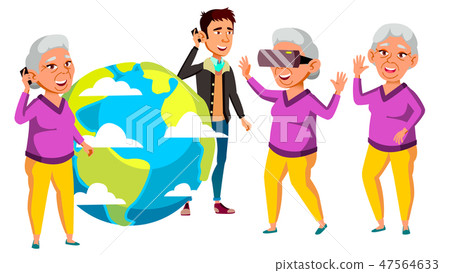 Asian Old Woman Poses Set Vector. Elderly People. Senior Person. Aged. Active Grandparent. Joy Asian Old Woman Poses Set Vector. Elderly People. Senior Person. Aged. Active Grandparent. Joy 47564633