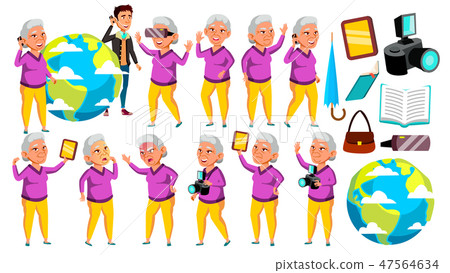 Asian Old Woman Poses Set Vector. Elderly People. Senior Person. Aged. Positive Pensioner. Web Asian Old Woman Poses Set Vector. Elderly People. Senior Person. Aged. Positive Pensioner. Web 47564634