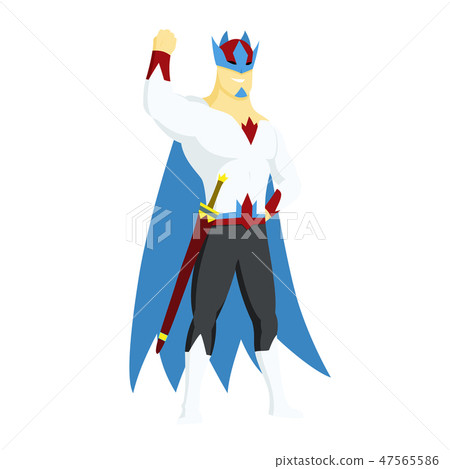 Superhero king actions icon in cartoon colored style jump pose in blue raincoat vector illustration. 47565586