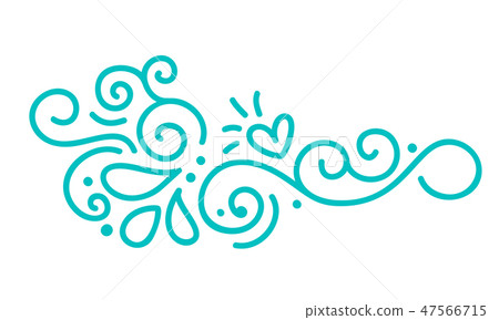 Turquoise monoline scandinavian folk flourish vector with leaves and flowers. Corners and dividers 47566715