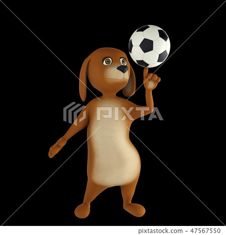 Cartoon dog is playing football. Isolated on black background. 3d render 47567550
