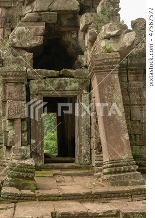 View through temple doorway with wonky pillar View through temple doorway with wonky pillar 47567572