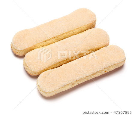Traditional Italian Savoiardi ladyfingers Biscuits on White Background Traditional Italian Savoiardi ladyfingers Biscuits on White Background 47567895
