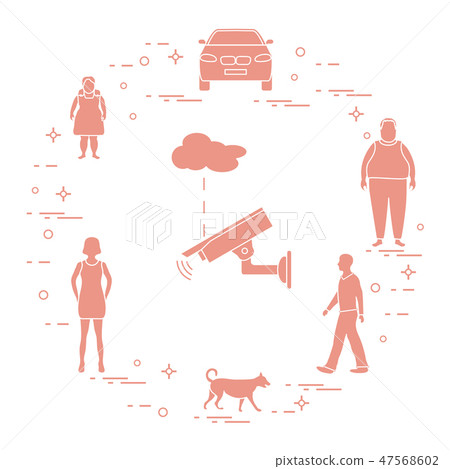 Security camera, dog, woman, girl, men, car Security camera, dog, woman, girl, men, car 47568602