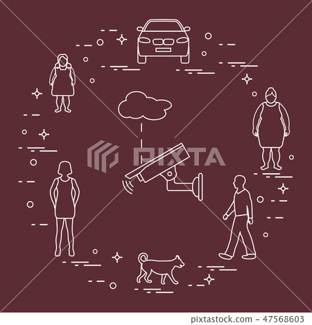 Security camera, dog, women, girl, man, car 47568603