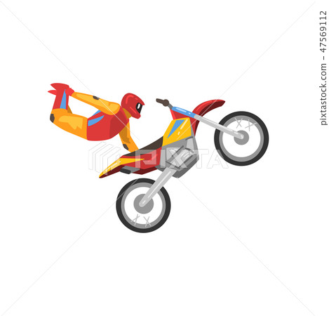 Motorcyclist on Motorbike, Sportsman Performing Trick Vector Illustration 47569112