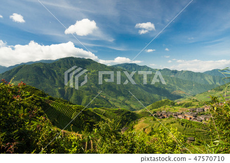 Rice terraces landscape and village in china Rice terraces landscape and village in china 47570710