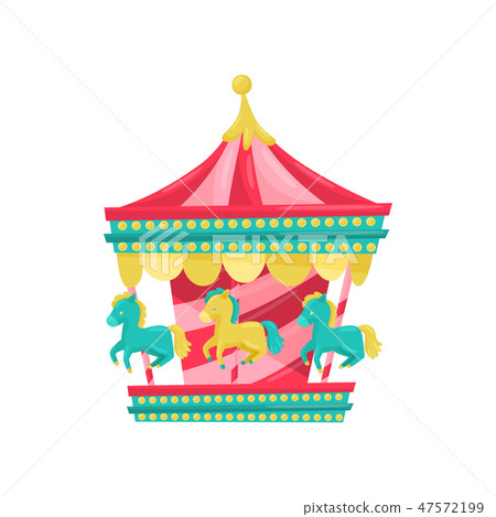 Carnival carousel with horses. Funfair attraction. Amusement park equipment. Entertainment theme Carnival carousel with horses. Funfair attraction. Amusement park equipment. Entertainment theme 47572199
