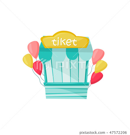 Small blue ticket booth or kiosk decorated with air balloons. Amusement park. Entertainment theme 47572206